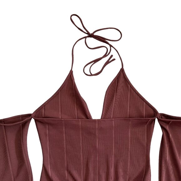 Michael Costello x Revolve Hattie Cold Shoulder Ribbed Bodysuit Mauve XL NWT - Picture 9 of 16
